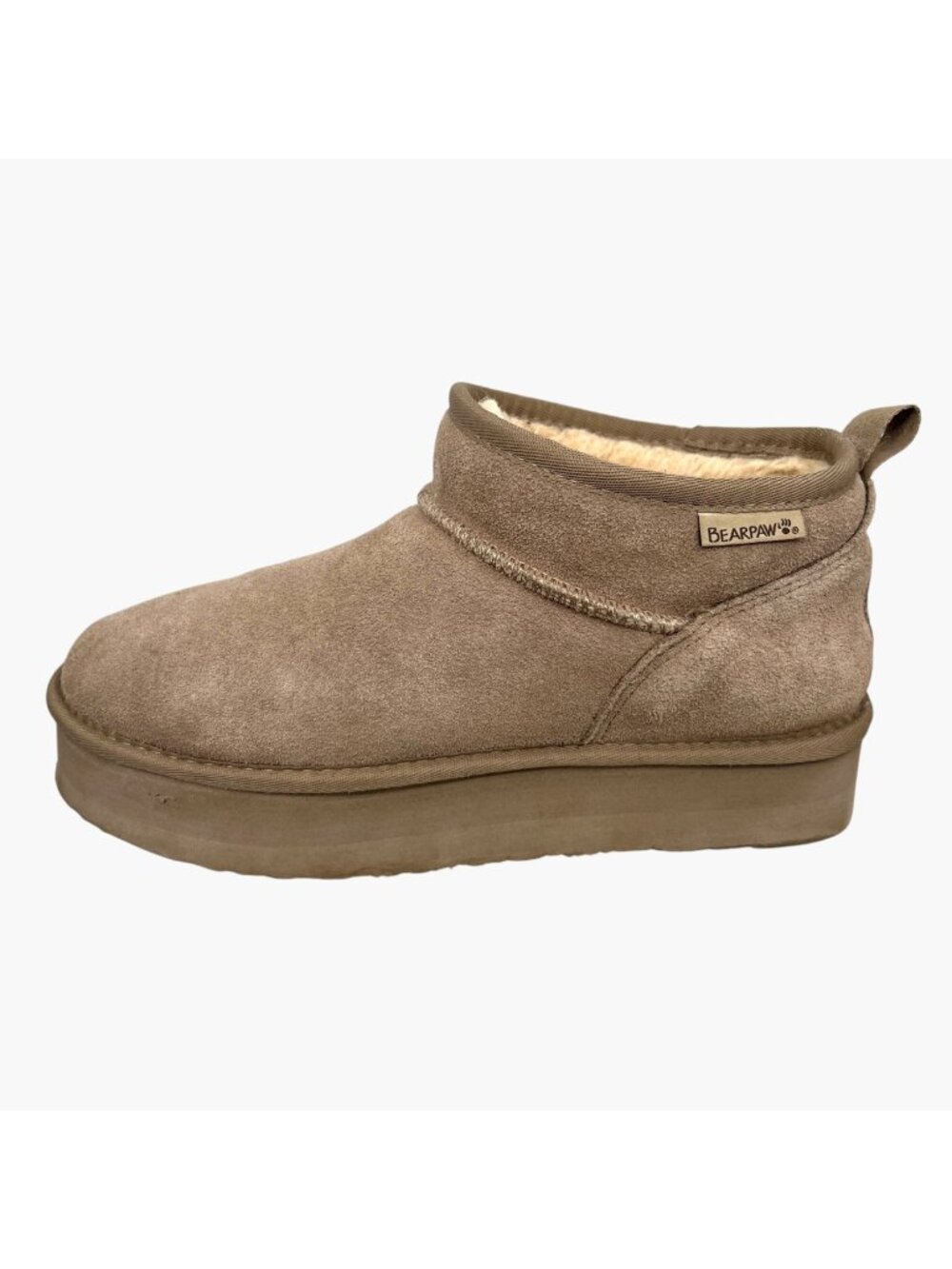 Bearpaw Shalini Low Suede Ankle Boots Wool Blend Lining Size 10 Beige